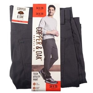 Copper and Oak Supply Co Utility Pants Men 34x30 Gray Straight Fit Tech